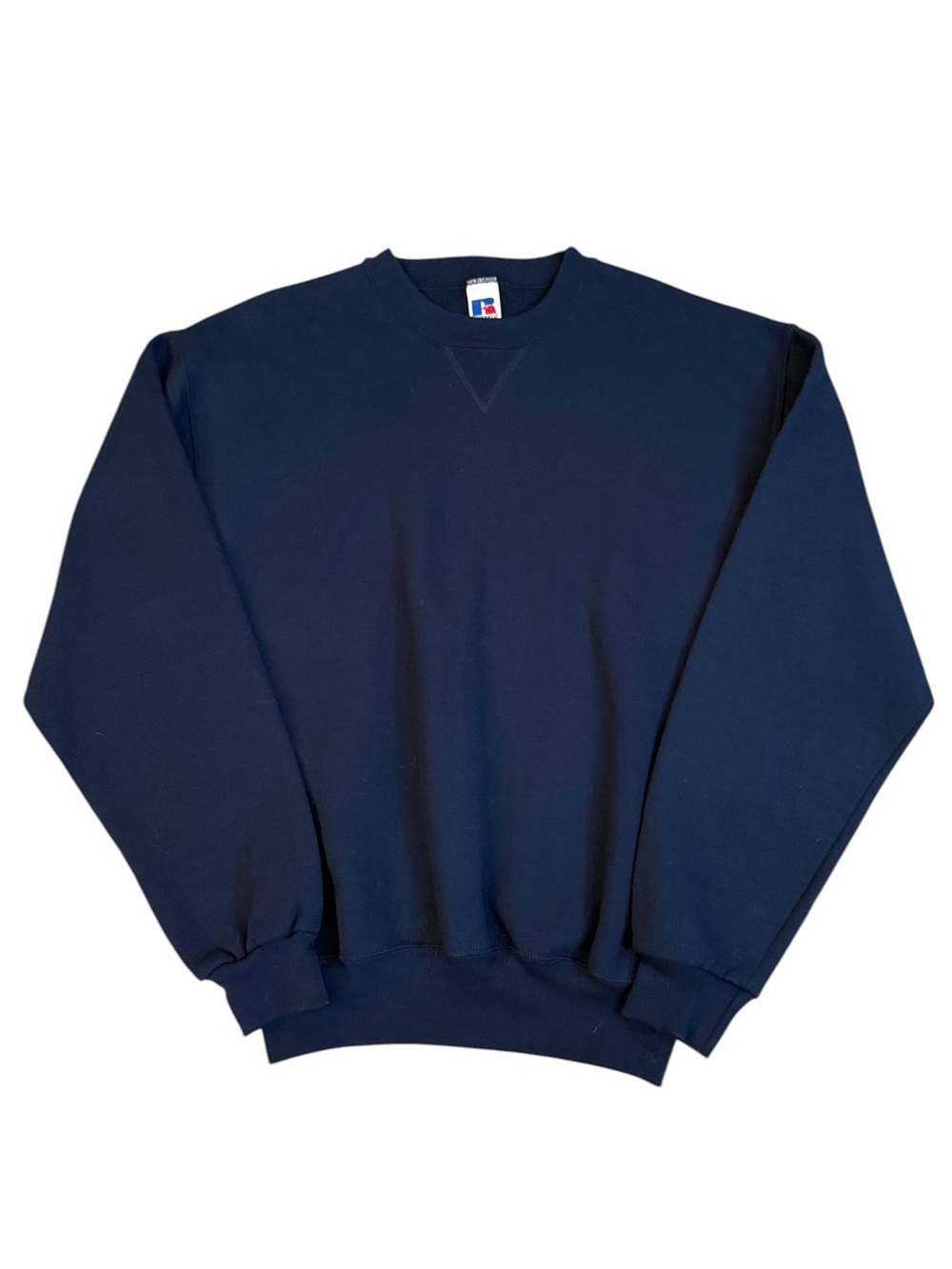 VTG 90s Russell Athletic Blank Crewneck Sweatshirt Medium Navy Blue V-Stitch